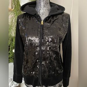 Y2K ONQUE STYLE BLACK VELVET AND SEQUENCE HOODIE JACKET M